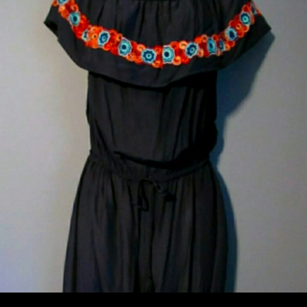 Chelsea and Violet Jumpsuit NWT Blue with Colored Embroidery at Neck & Legs,Soft